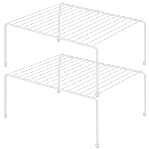 SIBAO Kitchen Cabinet Storage Shelf Rack/Plastic Feet - (13.1 x 10.2 Inch) - Steel Metal - Rust Resistant Finish - Cups, Dishes, Cabinet & Pantry Organization (2, White)
