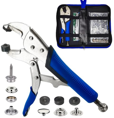 Heavy Duty Profi Druckknopfzange, Druckknopf Set mit Zange, Druckknopf Reparatur Set für Bootsplanen/Verdeck/Bootsabdeckung/Planen, Zange für Druckknöpfe mit 15mm Schrauben Edelstahl-Druckknöpfe