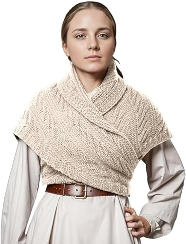 FAD-4U Warmer Winterschal für Damen, mittelalterlicher Vintage-Stil, gestrickt, gemütlich, warm, Damenpullover, Dreieckstuch, Umhang, Weiss/opulenter Garten, Einheitsgröße