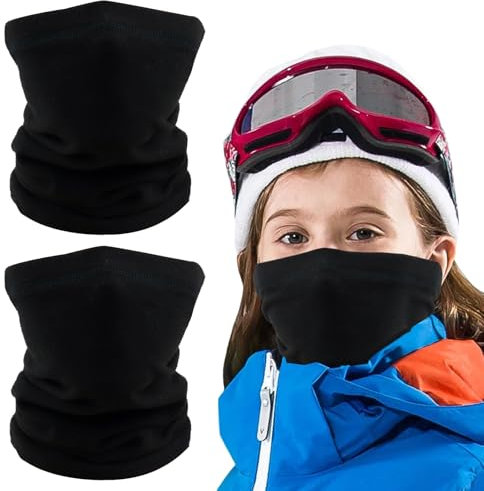 Awumbuk Schlauchschal Kinder, Fleece Schal Kinder Jungen Mädchen Winddicht Kinderschal Loop Schal Winter Halswärmer Schwarz Halstuch Ski Maske Multifunktionstuch 2 Stück