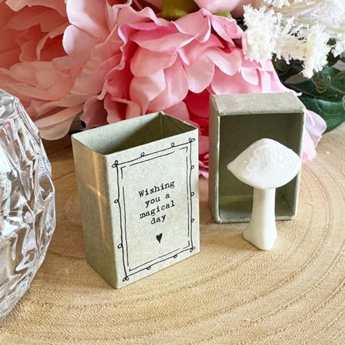 East of India Porcelain Mushroom Matchbox Gift, Wishing a Magical Day | Perfect for birthdays, good luck gifts, encouragement and thoughtful surprises.