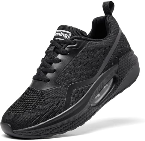 Running Shoes for Women Trainers Air Cushion Orthopedic Breathable Non Slip Arch Support Memory Foam Gym Black Sneakers Ladies Mesh Work Shoes All Black UK 7