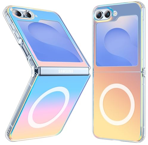 Magnética Funda para Samsung Galaxy Z Flip 6 / Flip 5, Compatible con MagSafe, Protección contra Caídas Antigolpes Caso, Antihuellas Trasera Translúcida Escarchado Case, Crepúsculo Rojizo