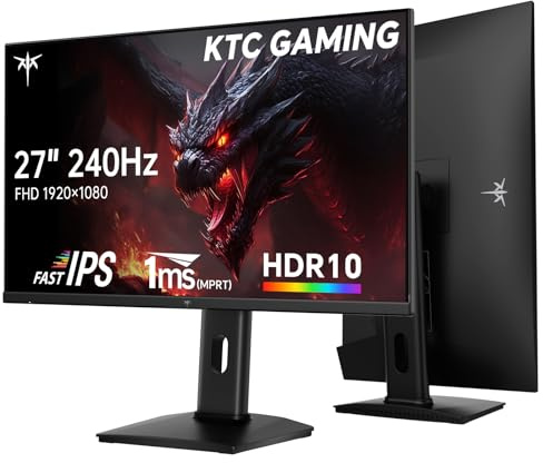 KTC Gaming Monitor 240Hz 27 Zoll | FHD@240Hz | Verstellbarer Ständer | Schnelles IPS Panel | 1ms Reaktionszeit (MPRT) | 350 cd/㎡ Helligkeit, HDR | Adaptive Sync | 97% DCI-P3, 99% sRGB, ΔE＜2 | H27F7
