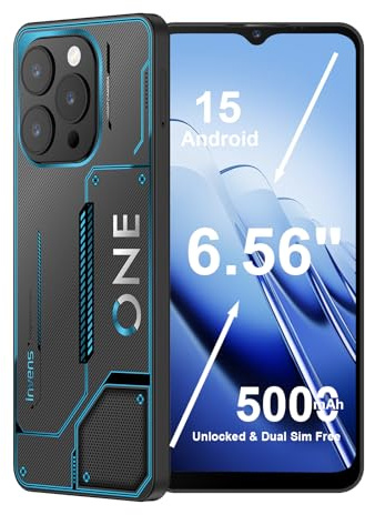 invens Note 12P Téléphone Portable Pas Cher, Écran 6.6 HD+, Caméra 48MP+8MP, Batterie 5000mAh, 16GB RAM 128GB ROM, Android 15 Smartphone débloqués, Double SIM + TF, Face ID/Empreinte, Bleu Cyber