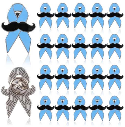 WANDIC 20 PCS Broche Ruban Bleu Moustache, Mars Bleu Badge Pins Novembre en Métal pour la Sensibilisation au Cancer de la Prostate et du Colon pour Accessoires Décorations Événements