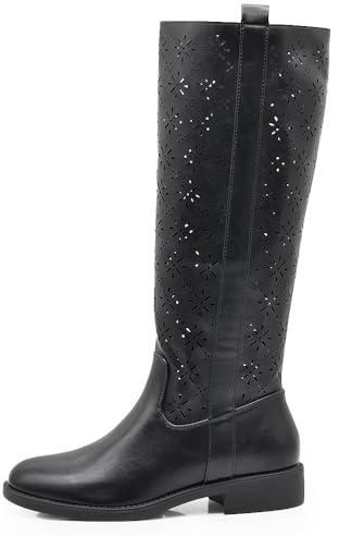 IF Fashion Stivali Alti da Donna Traforati al Ginocchio,Stile Biker Motociclista Primaverili Estivi JH22-20 nero N.41