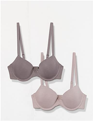 Amazon Essentials Women's Underwire Lightly Padded Demi Cup Microfibre Bra, Pack of 2, Grey/Mauve, 36C