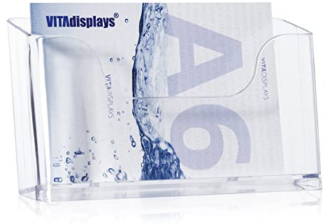 VITAdisplays Lot de 2 présentoirs de table DIN A6 en format paysage - Porte-brochures transparent et stable - Porte-brochures de table - Pour cartes postales et cartes postales