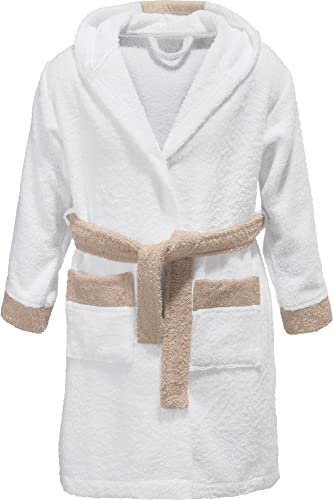 Erwin Müller Kinder-Bademantel mit Kapuze Frottier Schaf Natur Größe 110/116 - mit Bindegürtel und Taschen, flauschig weich, saugstark