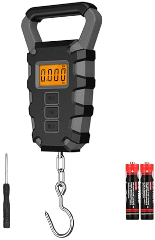 ORIA Bilancia Digitale per Bagagli, Bilancia da Pesca Digitale con Gancio, Bilancia per Bagagli 50Kg, Bilancia da Sospensione Impermeabile IPX4, Display LCD Retroilluminato, Batterie Incluso- Grigio