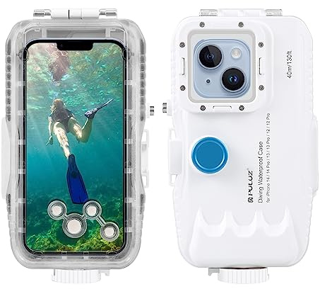 PULUZ Coque de plongée étanche sous-Marine 6.1 pour iPhone 15 15 Pro 14 14 Pro 13 13 Pro 12 12 Pro, boîtier 40 m/130 Pieds Housse de Protection téléphone Photo vidéo étui de plongée（Pas pour iso 26