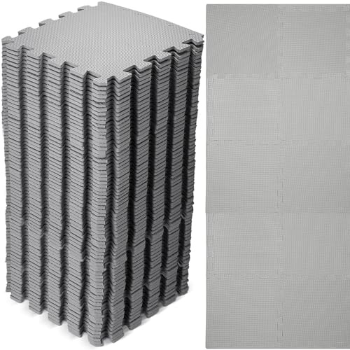 Nuanchu 90 Tiles Puzzle Play Mat Bulk Foam Floor Mat with Borders EVA Foam Interlocking Floor Rug for Playroom Crawling Exercise, 12 Inch(Gray)