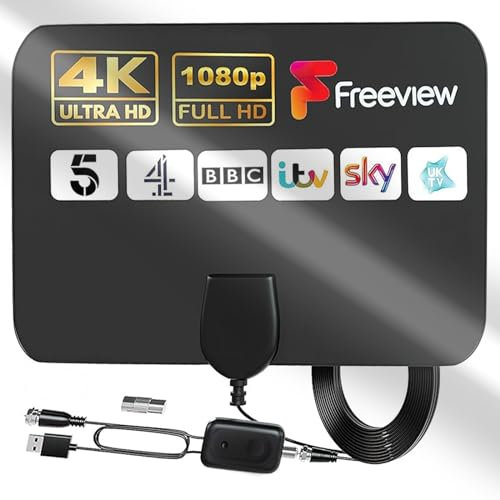 MEgegulo TV signal amplifier Aerial Indoor-Amplified Indoor TV Aerial with Booster 250+ Long Range Reception for Freeview TV Support 4K 1080P HDTV