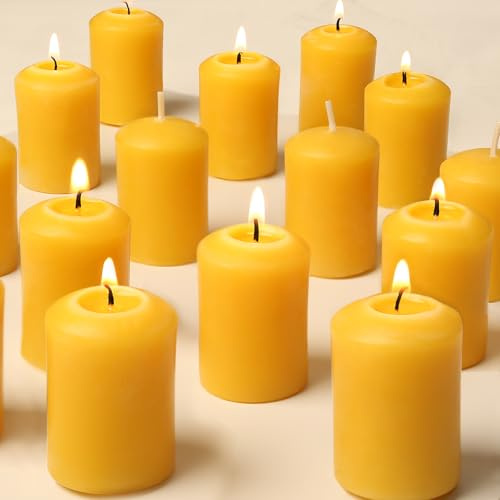 12 velas votivas de cera de abeja, 8-9 horas, 100% pura cera de abeja natural, velas votivas a granel, mini velas de pilar para decoración del hogar, habitación, fiesta, boda, spa