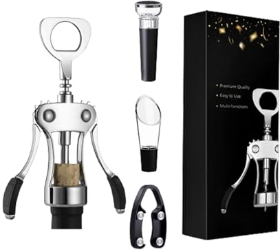 Eventerde Juego de abridor de vino profesional, juego de abridor de vino manual - Abridor de botellas de cerveza de aleación de zinc con forma de ala de 4 piezas | Tapón de vino de aleación de zinc,