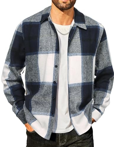 COOFANDY Camicia da uomo in flanella a quadri a maniche lunghe casual con bottoni stile boscaiolo vestibilità regular fit tradizionale per il tempo libero, XXL