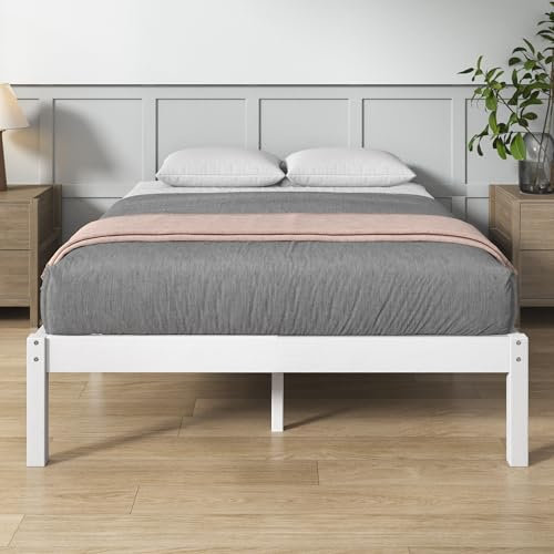 Zinus Ellie Doppelbett aus Bambus, 160 x 190 cm, moderner und Leichter Rahmen mit Lattenrost aus Holz, 35,5 cm Stauraum, umweltfreundliches Design, Farbe: Weiß