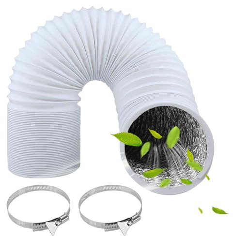 ComPDCVD Tubo Flexible de Salida 100mm 3 m Blanco Manguera de Ventilación de Aluminio con 2 Abrazaderas Acero Flexible di Aluminio PVC Tubo para Extractor de Aire Climatización Secadora