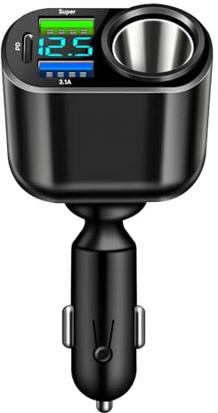 4 in 1 Auto Ladegerät Zigarettenanzünder Verteiler Adapter Splitter, 186W Car Charger 90W KFZ Autoladegerät Zigarettenanzünder 3.1A Dual USB Schnellladung PD 30W Type C Port für iPhone GPS Dash Kamera