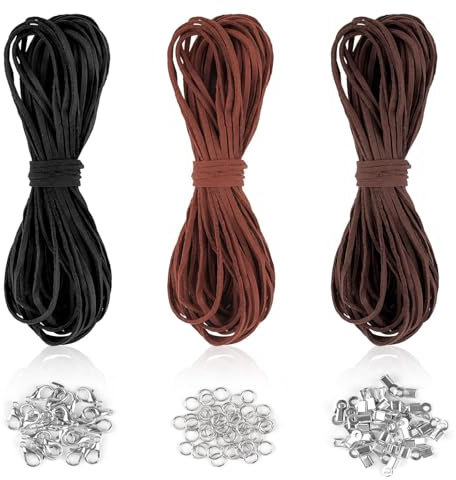 3 colores de cuero para cadenas, 10 m x 3 mm, cordón de piel con cierre, para manualidades, cuero, cuerda de ante sintético, cadena de cuero para manualidades, pulseras, collares, joyas, artesanía