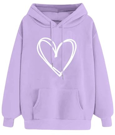 Damhuvtröjor pullover toppar casual sweatshirts kvinnor överdimensionerade grafiska huvtröjor ledig långärmad hjärttryck pullover komfort ficka dragsko huvtröja för kvinnor pullover grafisk
