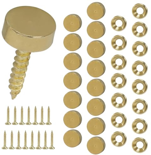 Zorfeter 16 Pcs Brass Decorative Screw, Retro Mirror Screw Covers Polished Caps, Decorative Fasteners for Furniture Fixing/Wall Hanging