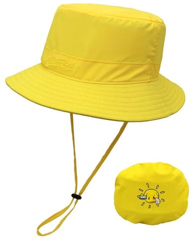 NLAND Sombrero de Sol para Niño Verano Ajustable de Pescador Sombrero de Playa de ala Exteriores Ancha para Bebés y Niños Protección UV 3-8 Años,Amarillo Talla única