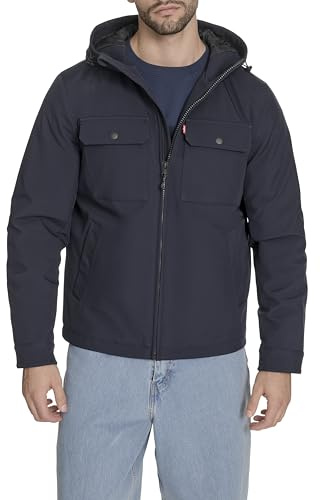 Levi's Men's Ripstop Softshell Jacket with Hood, Midnight, Small