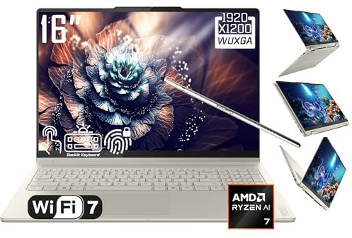 Lenovo Yoga 7 2-in-1 Laptop, 16 2K LCD Touchscreen, AMD 8-Core Ryzen AI 7 350(>Intel i7-1355U), AI Copilot, 16GB LPDDR5X, 1TB SSD, WiFi 7, Backlit KB, Fingerprint, FHD Webcam, W/Stylus, Win 11 Home