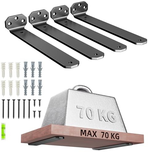 HUAEU Heavy Duty Shelf Brackets 10cm, 4 Pack Black Wall Mounted L Shape Shelf Supports, Floating Shelf Brackets with Screws, 90° Metal Angle Brackets for Kitchen, Living Room, Garage, Office
