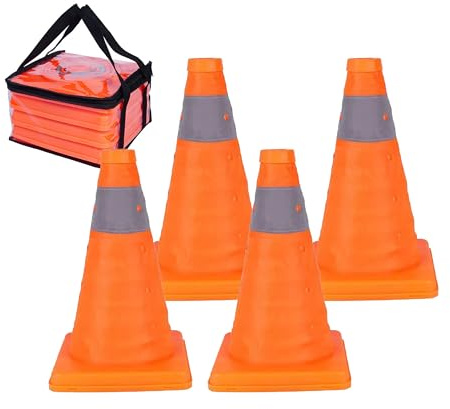 Relaxdays cônes de signalisation Pliables, Bandes réfléchissantes, 30 x 19 x 19 cm, Orange et Argent