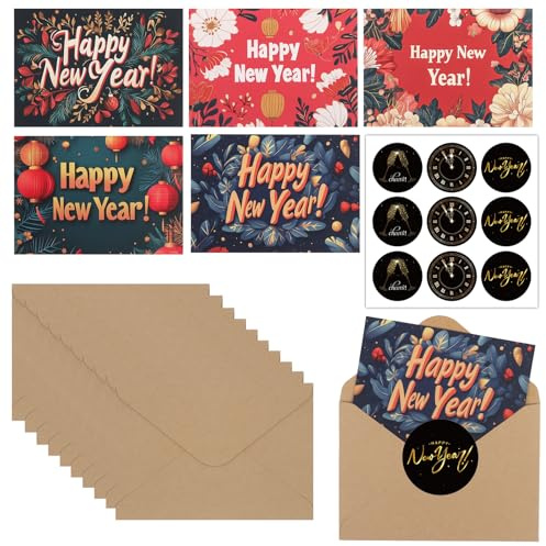 20 Pack Happy New Year Cards with Envelopes and Stickers， 2026 Happy New Year Greeting Cards for Family Friend Gift Card Pack 2026 Party Decorations