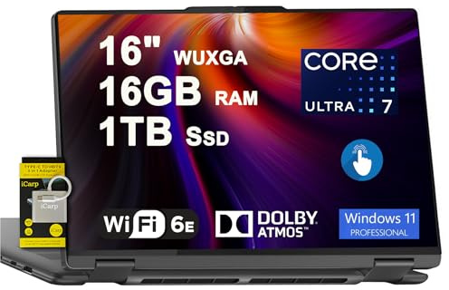 Lenovo Yoga 7 16 2-in-1 Laptop 16 WUXGA IPS Glossy Touch Intel 12-core Ultra 7 155U 16GB DDR5 1TB SSD Backlit Fingerprint for Creator Designer Business Professional Win11Pro ICP Hub