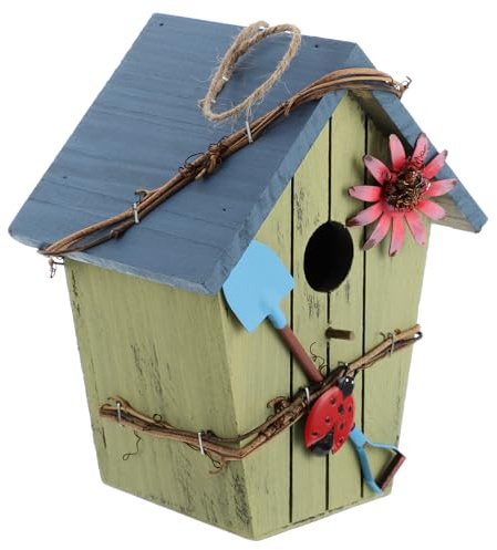 TIKODIDA Nido de Pájaros de Madera Techo Azul para Jardín, Refugio Decorativo Exterior Resistente para Aves