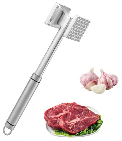 Gyxova Batticarne Acciaio Inox Batticarne in Acciaio Inossidabile Doppia Faccia Batticarne a Martello 27 cm Batti Carne da Cucina per Bistecca Manzo Pollo Maiale bistecche