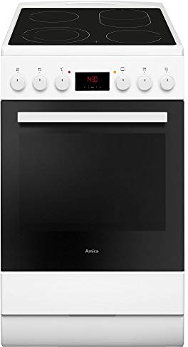 Amica SHC 903 001 W Weiß 50cm Standherd Teleskopauszüge (1fach x 75%) Timer Heißluft Glaskeramik Kochfeld mit Zweikreis Zone + Bräter Zone