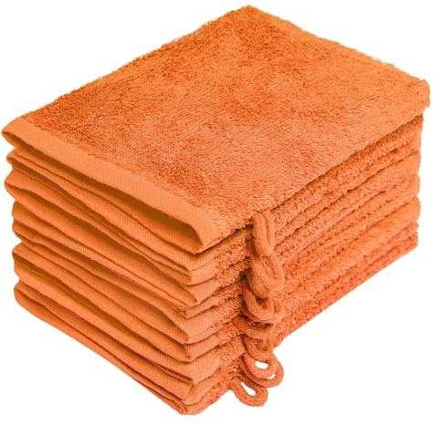 NatureMark 10x Waschhandschuhe aus Frottee 100% Baumwolle – Weich und Robust, Ideal für die tägliche Pflege und Gäste – Terrakotta, 15x21 cm