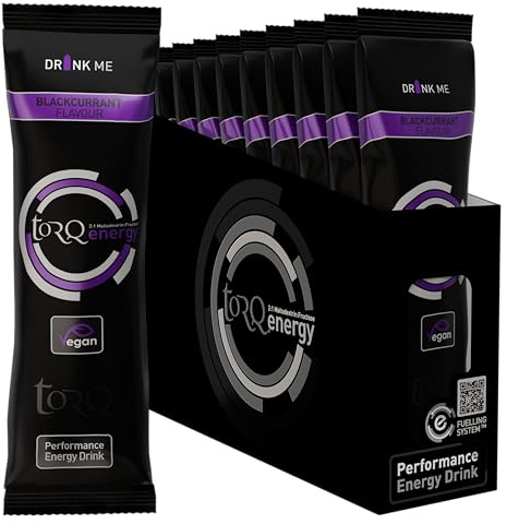 Torq Energy Drink Blackcurrant Isotonic Energy Drink Powder - Electrolyte Powder, High Carbohydrates 30g per 500ml and High Sodium - Single Serve Packs - Box of 15