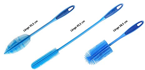 Kochblume Flaschenbürste 36cm & Flaschenbürste Slim & Silikon Spülbürste Rund 3er Set | Premium-Silikon | Hitzbeständig | Spülmaschinenfest | Für Trinkflaschen, Thermoskannen & Gläser | Farbe: blau