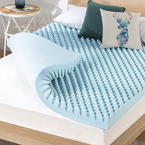 Best Price Mattress Cubrecolchón de Espuma viscoelástica con Forma de Caja de Huevos de 4 Pulgadas con infusión de Gel refrescante, Certificado CertiPUR-US, tamaño Queen, Color Azul Claro