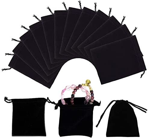 aleawol 100 Pcs Velvet Drawstring Bags, 7x9 cm Black Jewellery Pouches
