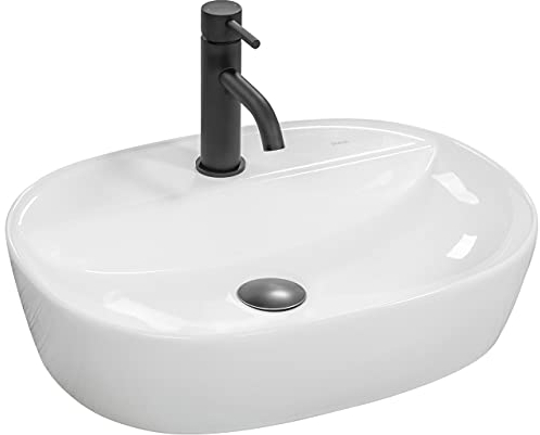 VBChome Waschbecken 50 x 39 cm Keramik Weiß Rechteckig mit Hahnloch Kleine Waschtisch Handwaschbecken Aufsatzwaschbecken Waschschale Gäste WC