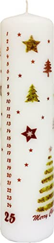 Unique Advent Festive Christmas Calendar Candle, Designed by Nordic Hygge, Christmas Tree and Stars, 25 Numbers