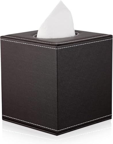 KINGFOM Quadratisch Taschentuchbox, PU Leder Kosmetiktücher Box Tücherbox | Tissue Box für Auto Büro Badezimmer Schlafzimmer (Braun)