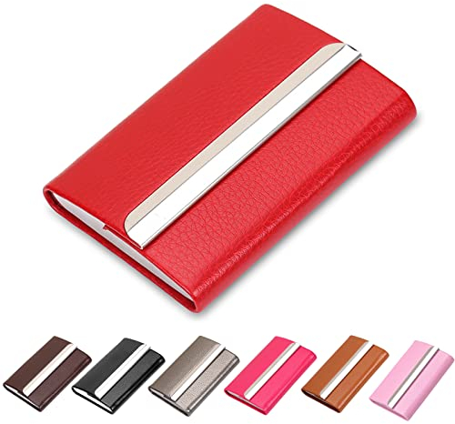 Waylipun Visitenkartenetui, luxuriöses PU-Leder Premium Visitenkartenhalter, mit Magnetverschluss, zur Schonenden ​Aufbewahrung Ihrer Karten Namenskartenhalter für Büro Herren Damen (Rot)