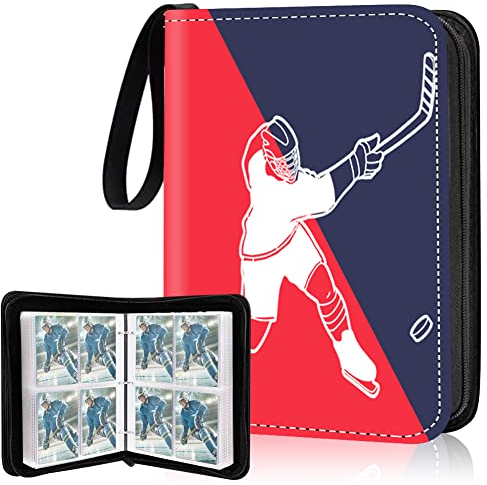 Classeur de cartes de hockey à 4 poches, classeur à cartes à collectionner zippé de qualité supérieure, 400 pochettes double face en polyuréthane, résistant à l'eau, album collecteur à 3 anneaux