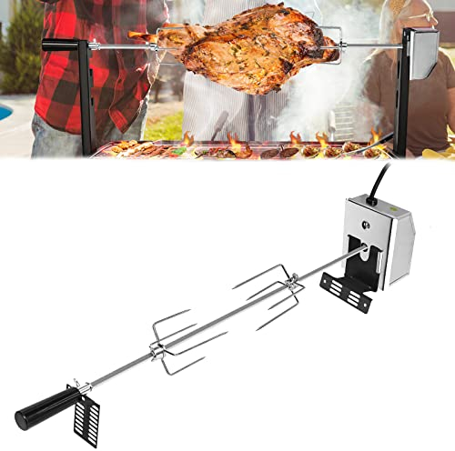 YARDIN Juego de brochetas para barbacoa, 117 cm, asador, pollo asado, pincho giratorio con motor de acero inoxidable 220 V – 240 V, con 2 agujas de carne, pinchos universales para barbacoa (parrilla y