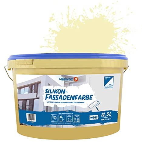 Farbklecks24 Silikon-Fassadenfarbe Color (versch. Größen/Farben) hohe Deckkraft, Wetterschutz, schmutzabweisend (12,5L, Gelb 4-0)