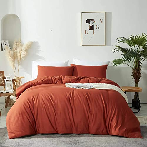Omela Bettwäsche 155x220 Terrakotta 2 Teilig Microfaser Unifarben Bettbezug Weich und Bequem Bettwäsche Set Reißverschluss - 155 x 220 + 80 x 80 cm